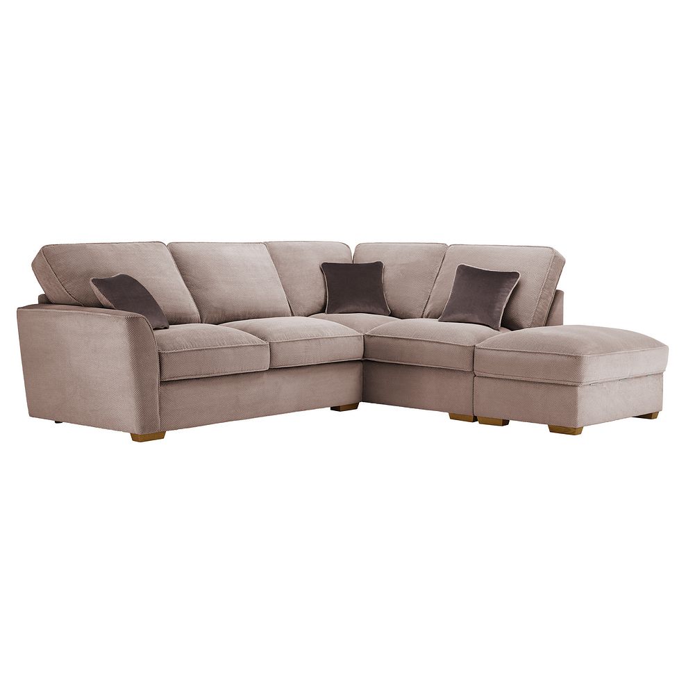 Nebraska Left Hand Corner High Back Sofa with Storage Footstool in Aero Fawn with Taupe Scatters 1