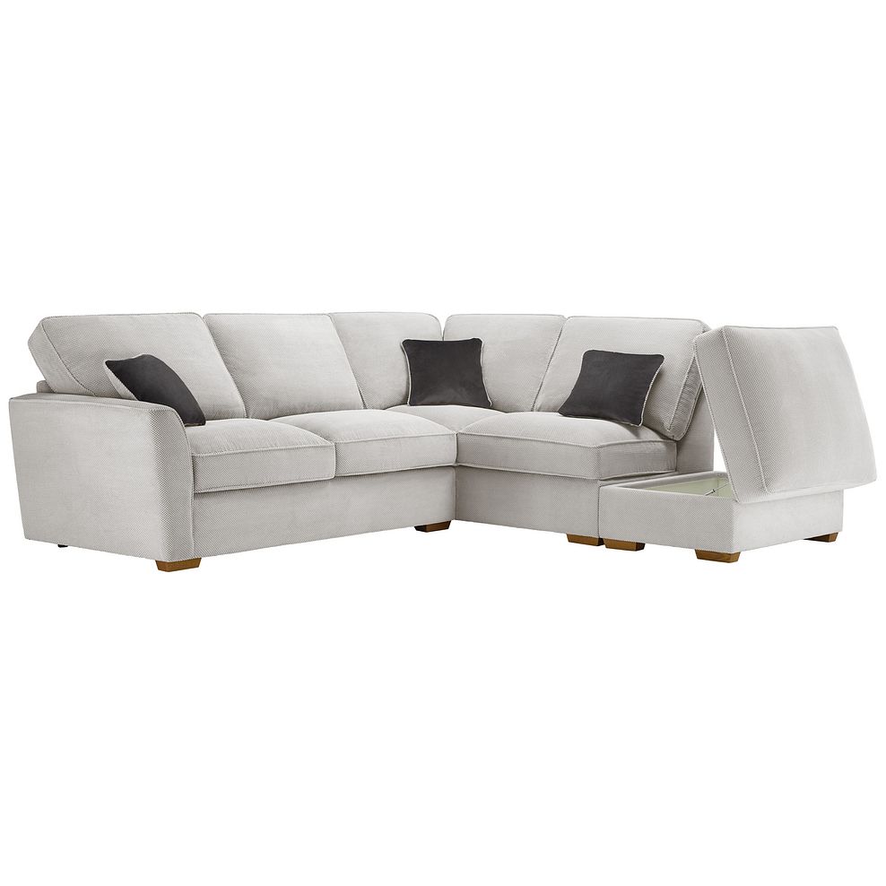 Nebraska Left Hand Corner High Back Sofa with Storage Footstool in Aero Silver with Grey Scatters 2