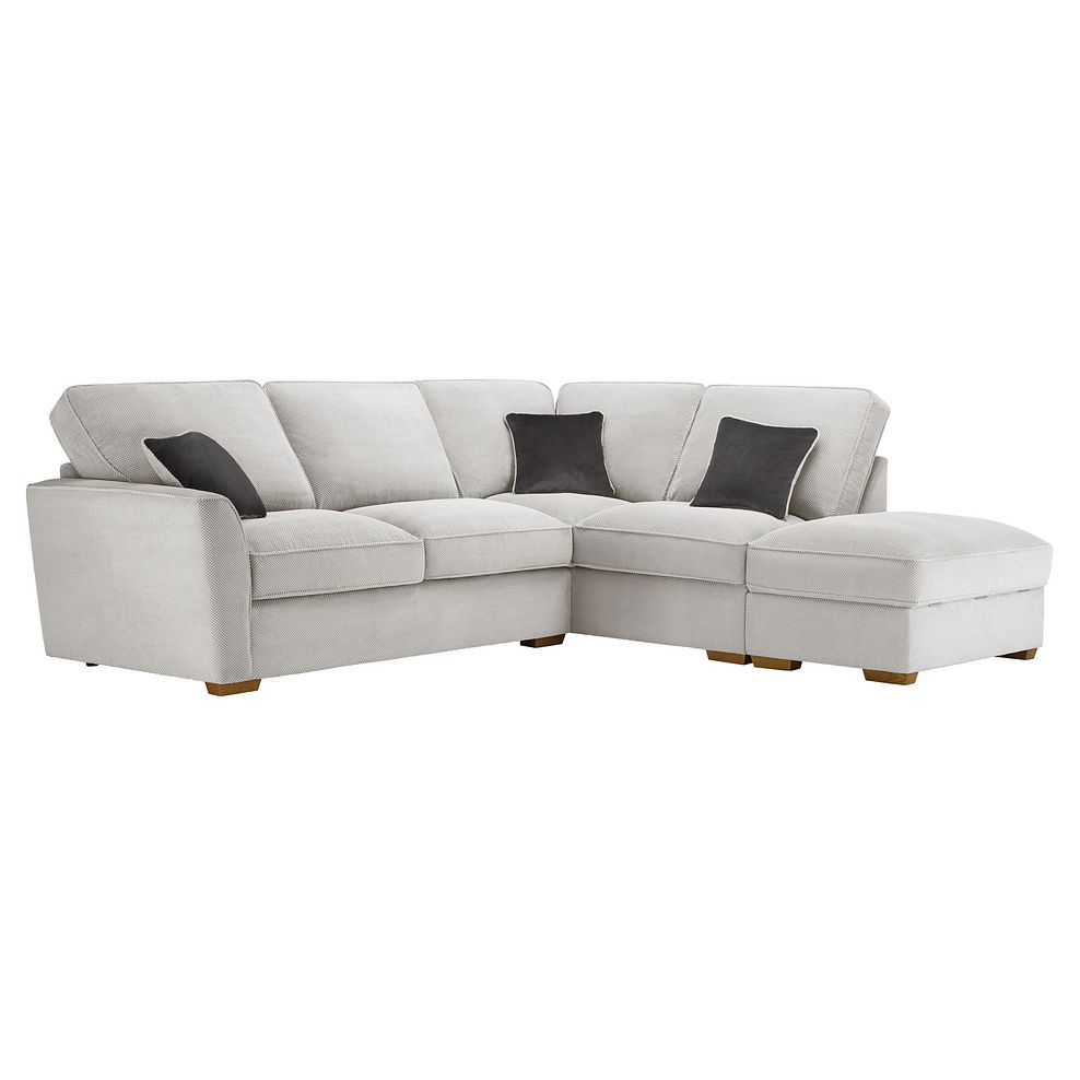 Nebraska Left Hand Corner High Back Sofa with Storage Footstool in Aero Silver with Grey Scatters
