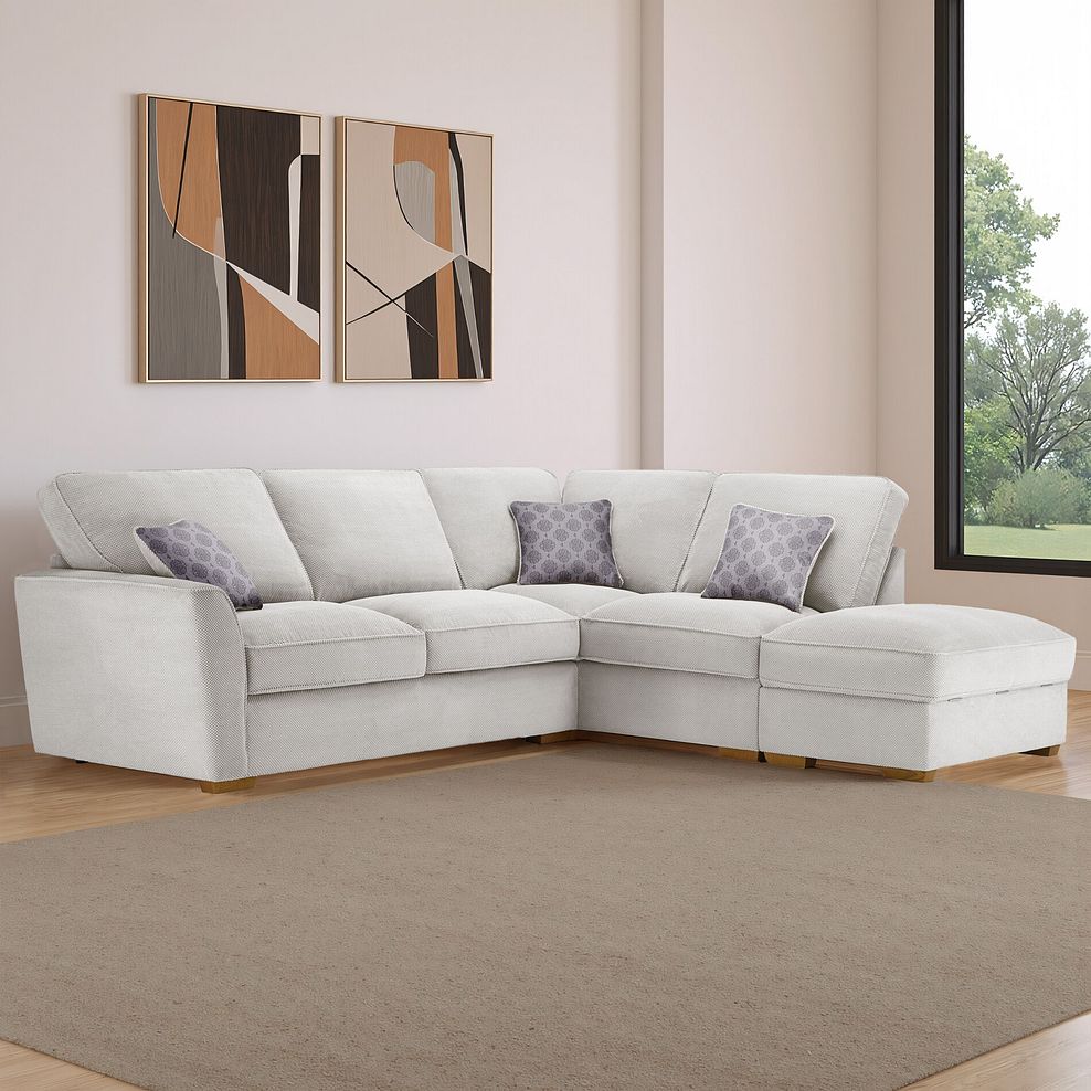 Nebraska Left Hand Corner High Back Sofa with Storage Footstool in Aero Silver with Grey Scatters 1