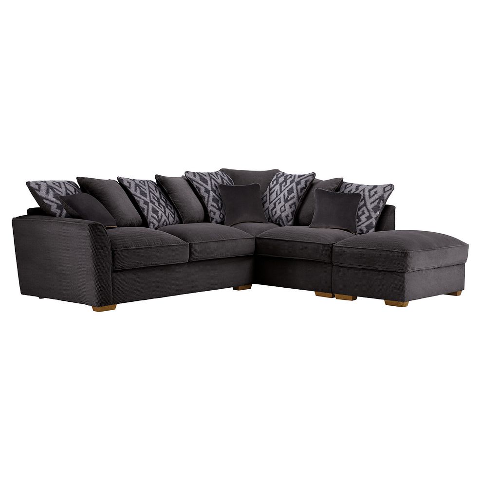 Nebraska Left Hand Corner Pillow Back Sofa with Storage Footstool in Aero Charcoal with Grey Scatters 1