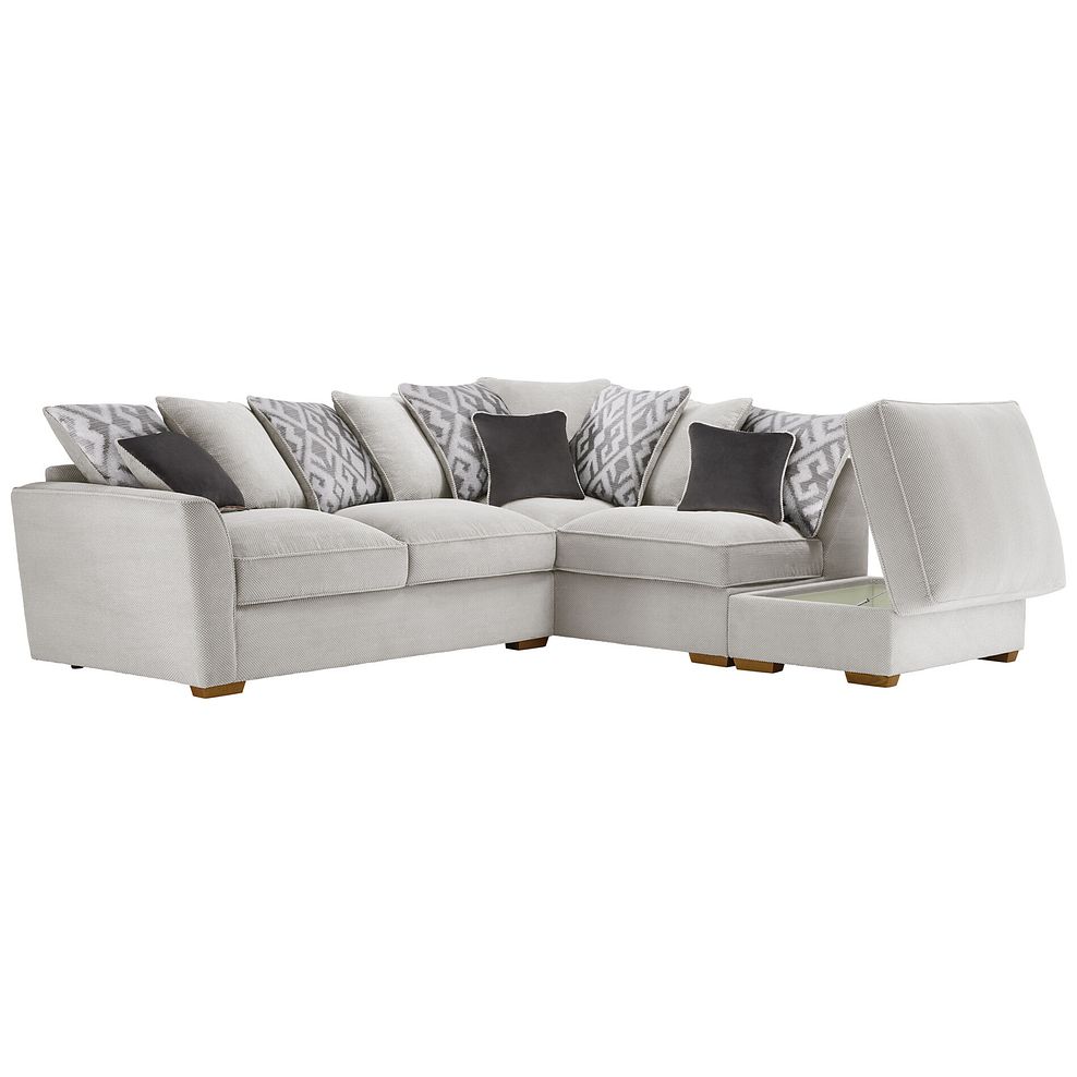 Nebraska Left Hand Corner Pillow Back Sofa with Storage Footstool in Aero Silver with Grey Scatters Thumbnail 3