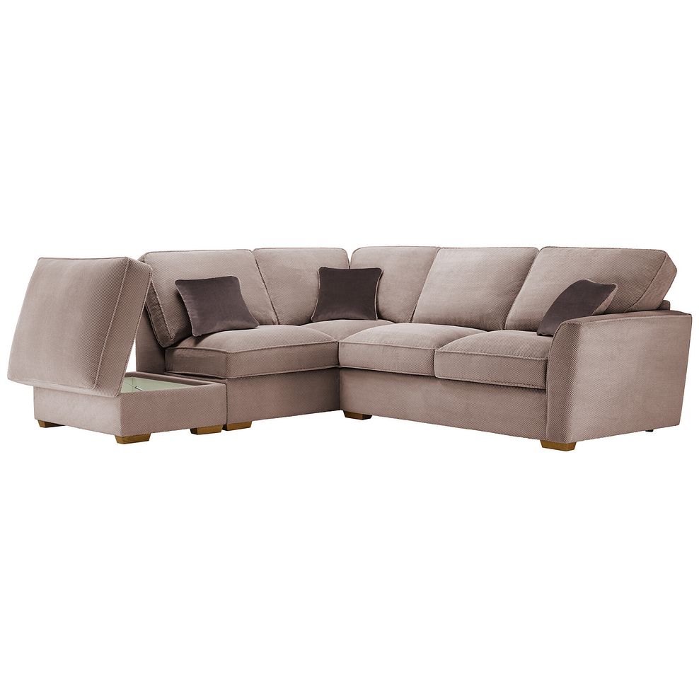 Nebraska Right Hand Corner High Back Sofa with Storage Footstool in Aero Fawn with Cedar Scatters 2