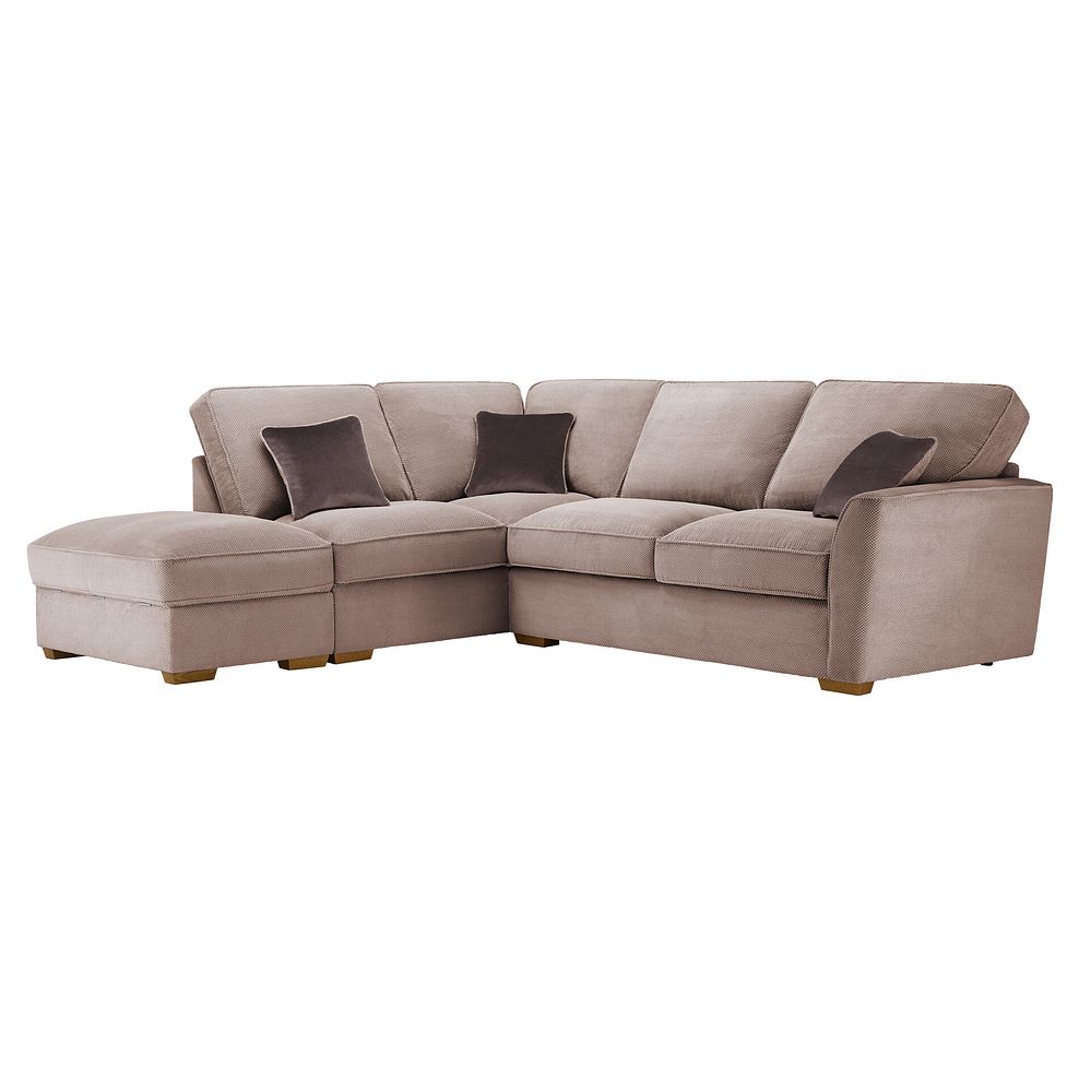 Nebraska Right Hand Corner High Back Sofa with Storage Footstool in Aero Fawn with Cedar Scatters 1