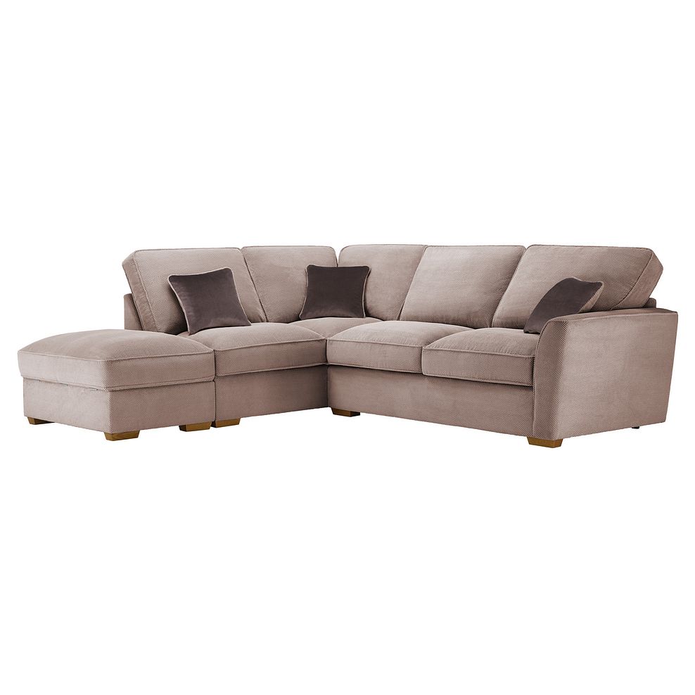 Nebraska Right Hand Corner High Back Sofa with Storage Footstool in Aero Fawn with Taupe Scatters Thumbnail 1