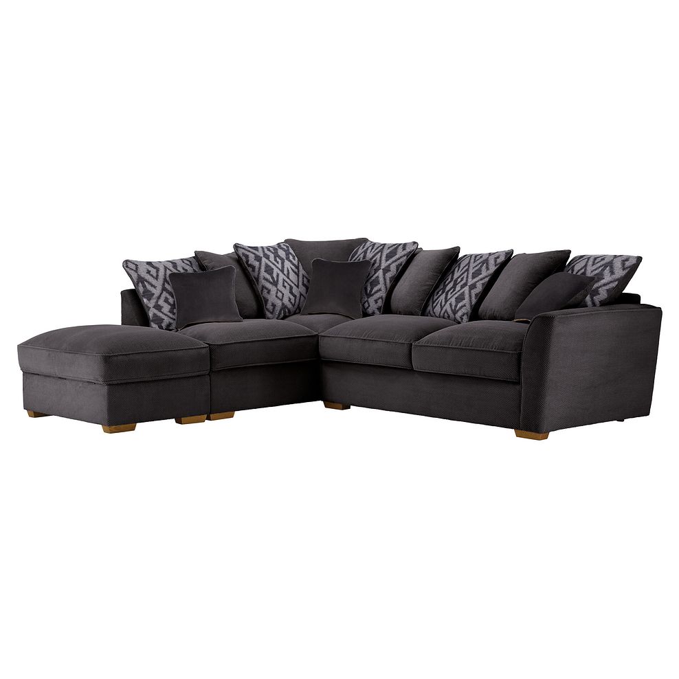 Nebraska Right Hand Corner Pillow Back Sofa with Storage Footstool in Aero Charcoal with Grey Scatters 1