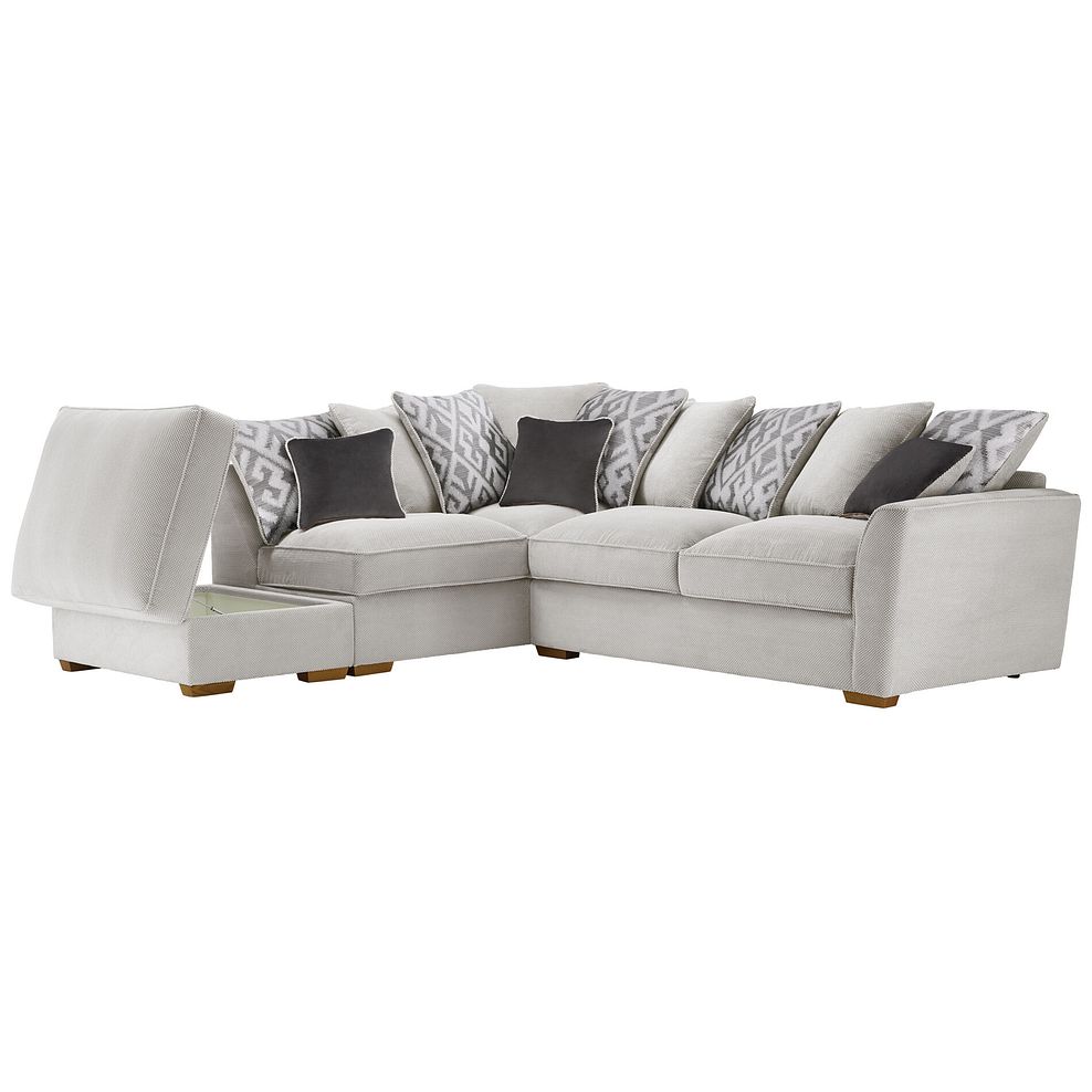 Nebraska Right Hand Corner Pillow Back Sofa with Storage Footstool in Aero Silver with Grey Scatters Thumbnail 3
