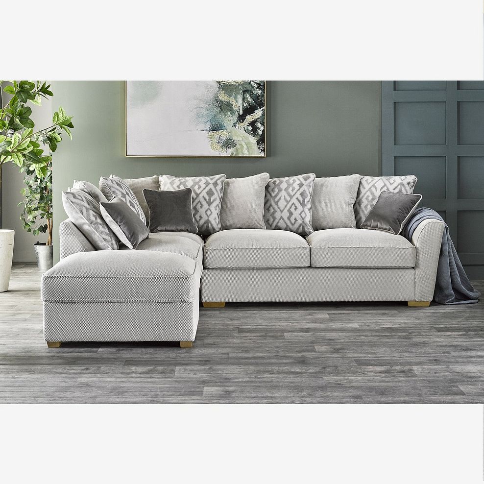 Nebraska Right Hand Corner Pillow Back Sofa with Storage Footstool in Aero Silver with Grey Scatters Thumbnail 1