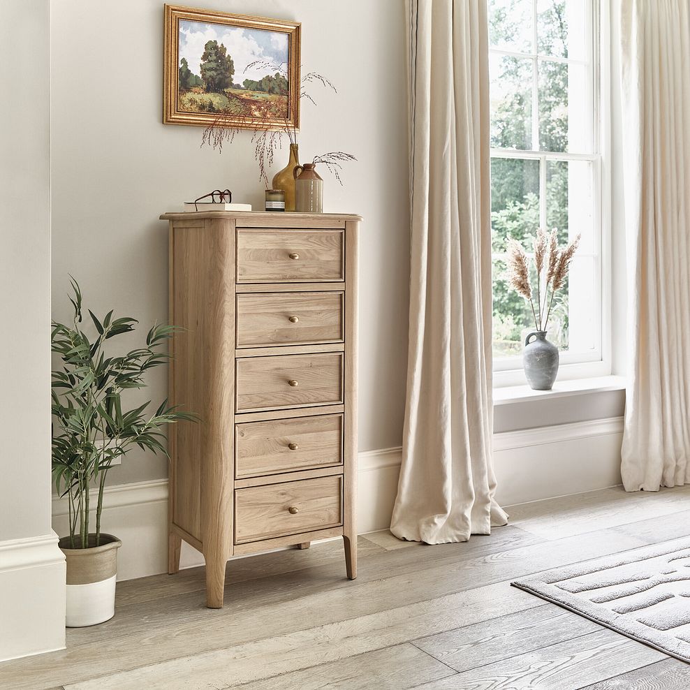 Newton Light Natural Solid Oak 5 Drawer Tallboy 1
