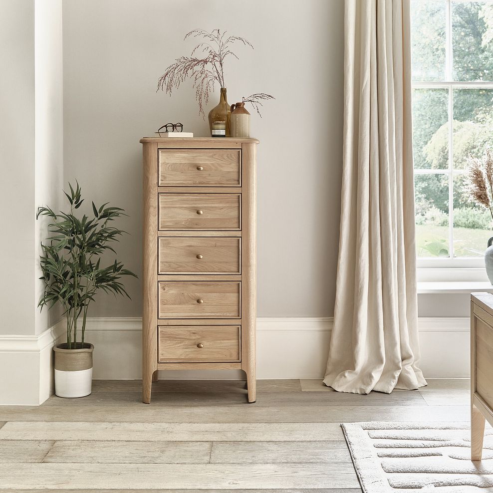 Newton Light Natural Solid Oak 5 Drawer Tallboy 2