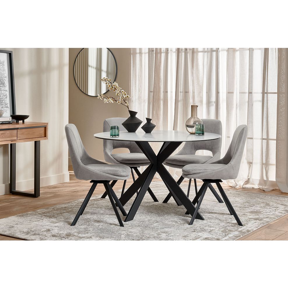 Nico Swivel Dining Chair in Light Grey with Black Metal Legs 2