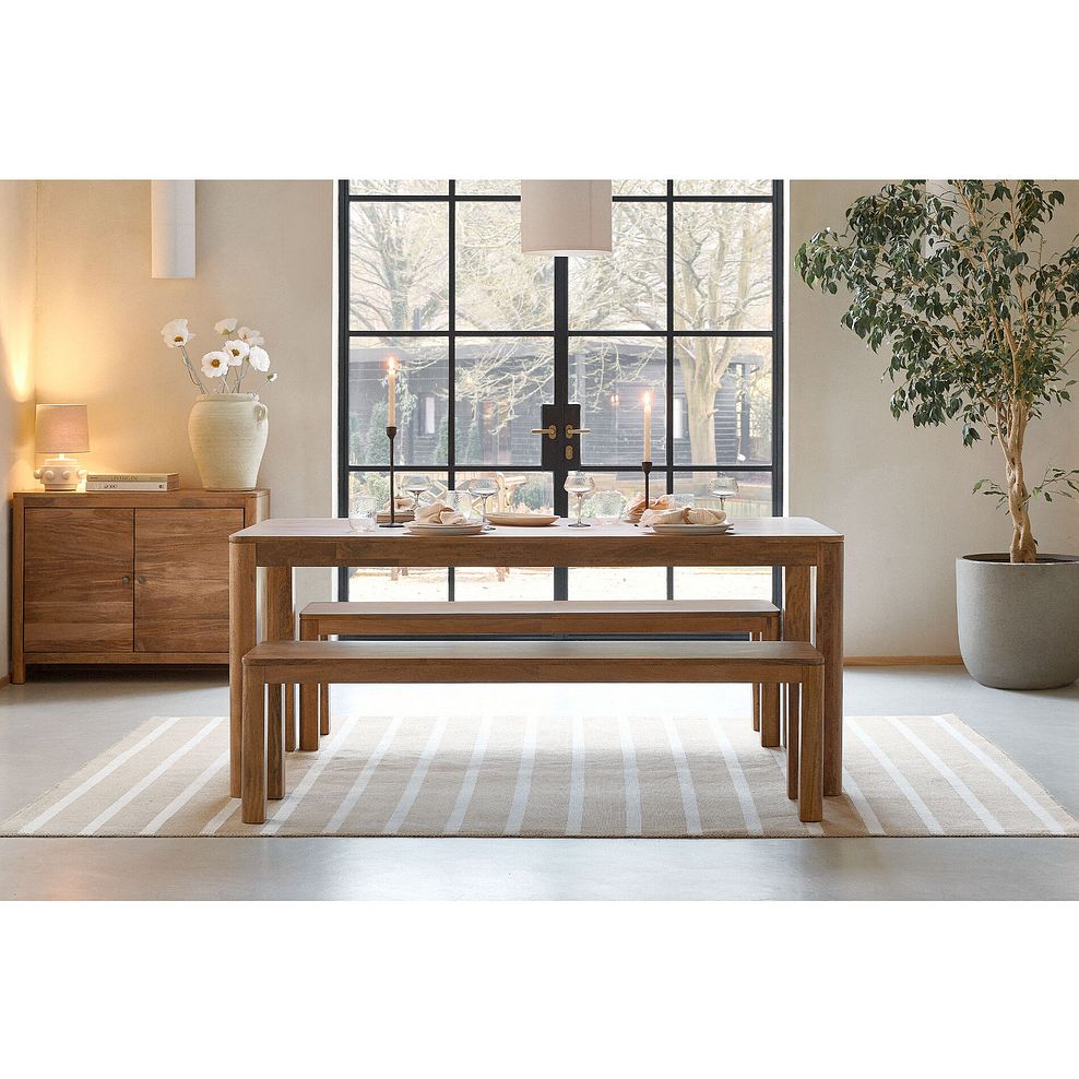 Noah Solid Mango Dining Table + 2 Noah Solid Mango Benches 2