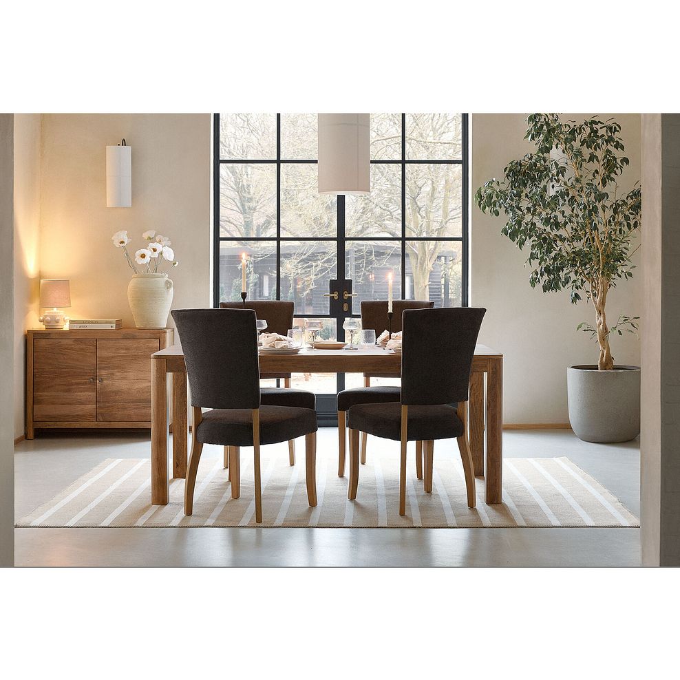 Noah Solid Mango Dining Table + 4 Upholstered Curve Back Plain Charcoal Fabric Chairs  2