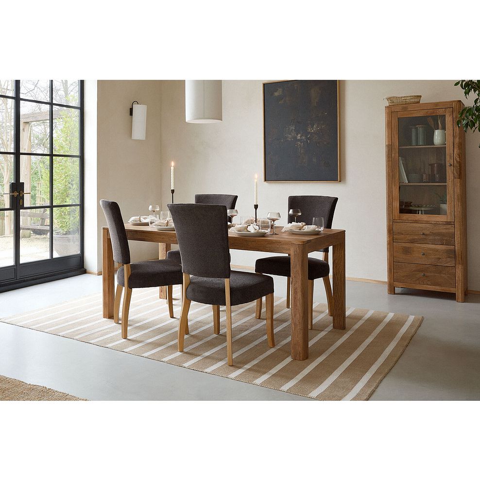 Noah Solid Mango Dining Table + 4 Upholstered Curve Back Plain Charcoal Fabric Chairs  1
