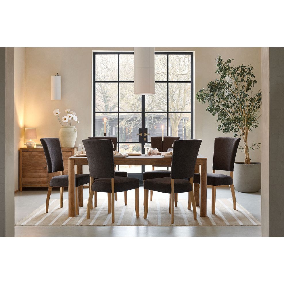 Noah Solid Mango Dining Table + 6 Upholstered Curve Back Plain Charcoal Fabric Chairs 1