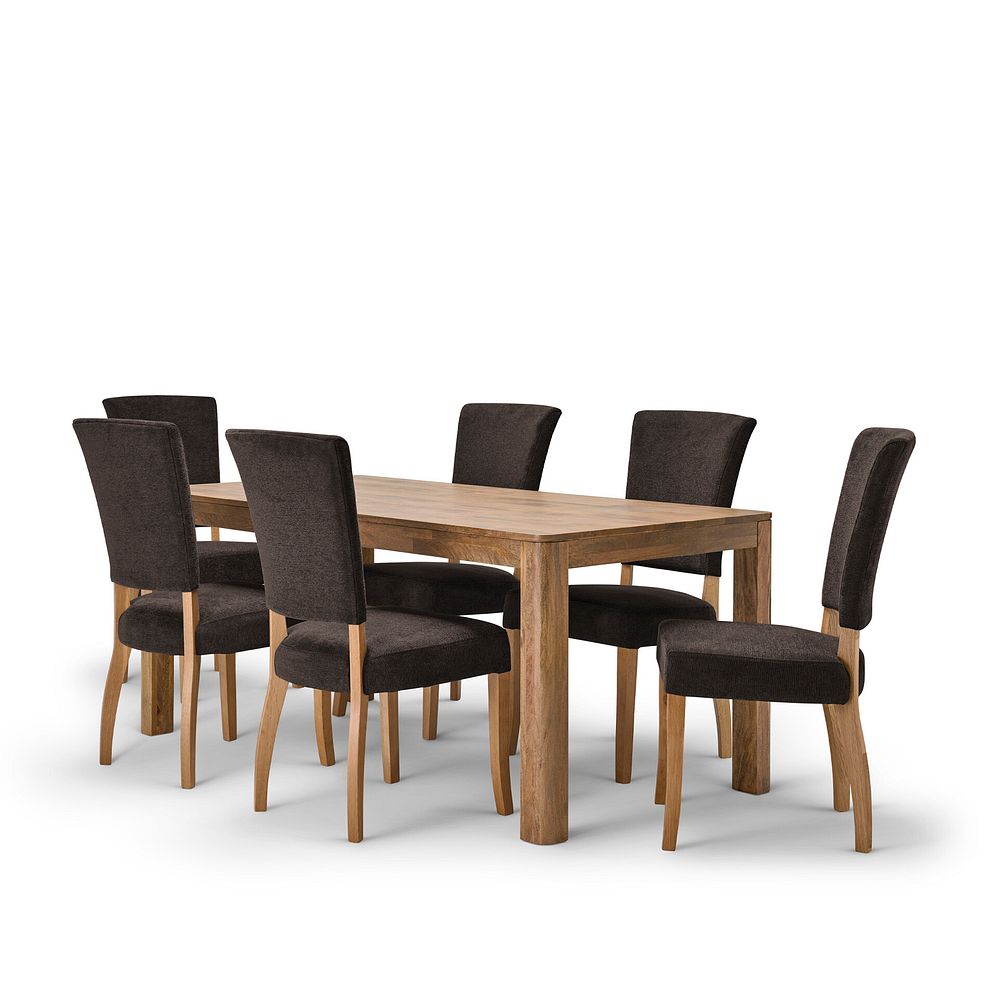 Noah Solid Mango Dining Table + 6 Upholstered Curve Back Plain Charcoal Fabric Chairs 3