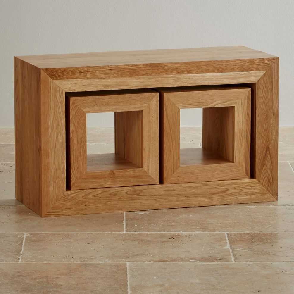 Oakdale Natural Solid Oak 3 Cube Nest of Tables 2