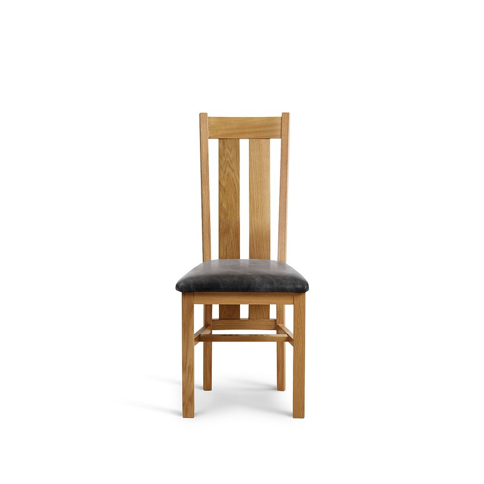 Oaklee Natural Oak Extendable Dining Table 160-210cm + 4 Arched Back Natural Solid Oak Chair with Vintage Black Leather Look Fabric Seat 7