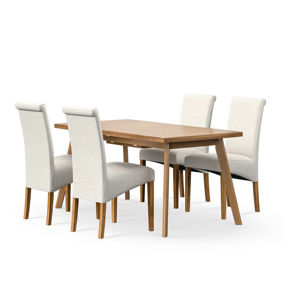 Oaklee Natural Oak Extendable Dining Table 160-210cm + 4 Scroll Back Chair in Conway Stone Fabric with Solid Oak Legs 1