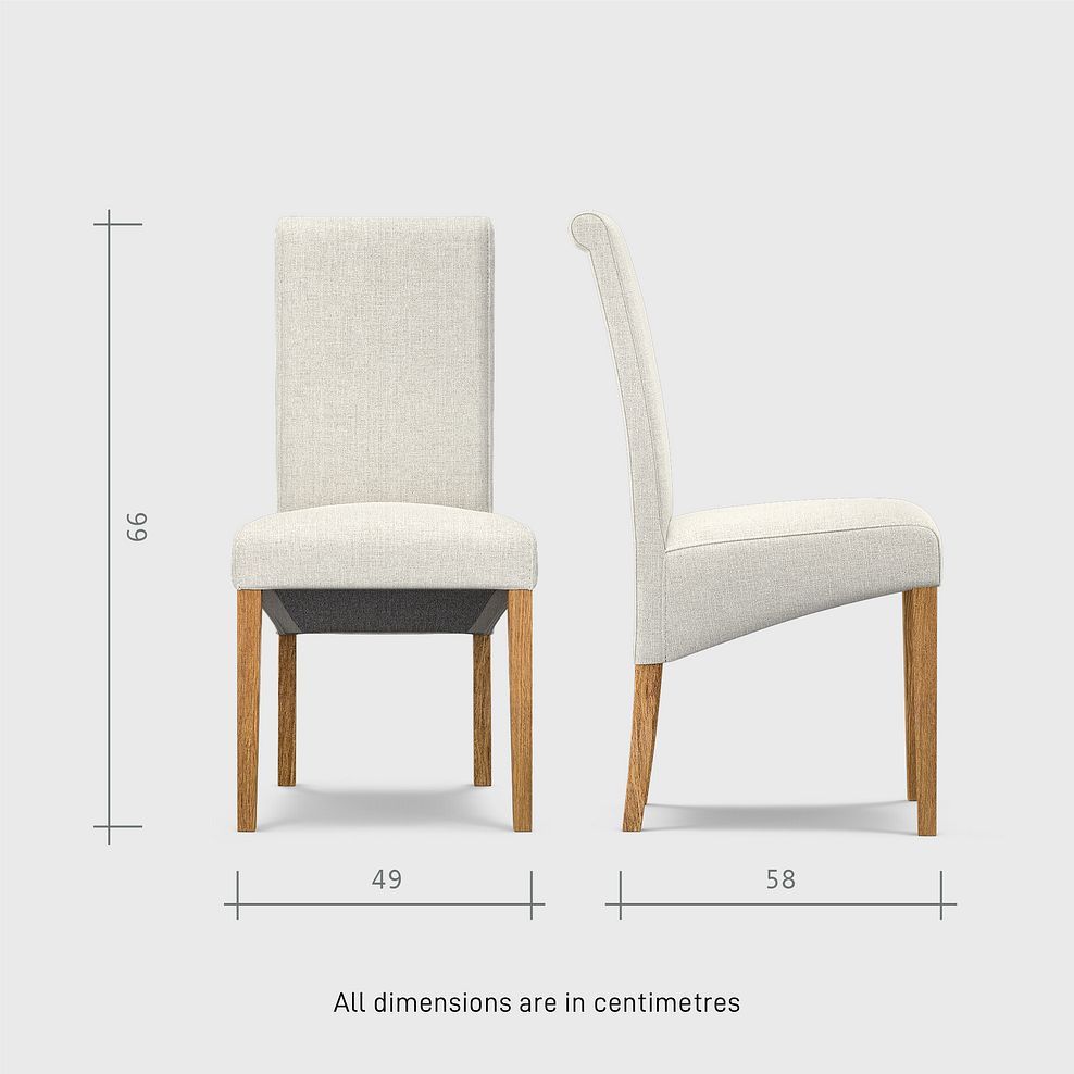 Oaklee Natural Oak Extendable Dining Table 160-210cm + 4 Scroll Back Chair in Conway Stone Fabric with Solid Oak Legs 9