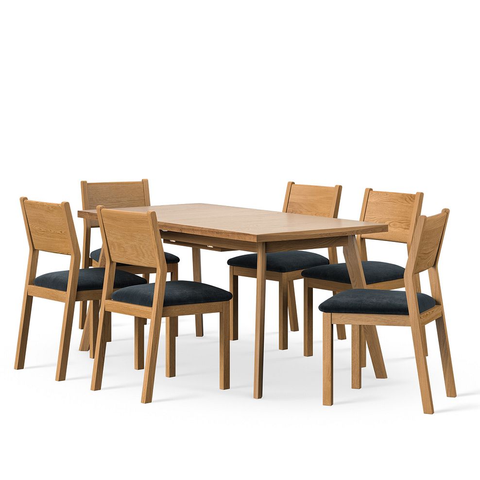Oaklee Natural Oak Extendable Dining Table 160-210cm + 6 Ellison Natural Oak Chair with Verona Charcoal Fabric Seat 1
