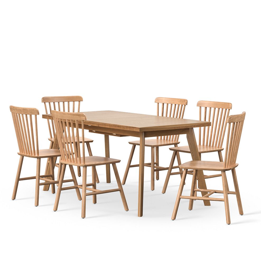Oaklee Natural Oak Extendable Dining Table 160-210cm + 6 Kingham Natural Oak Spindle Chair 1