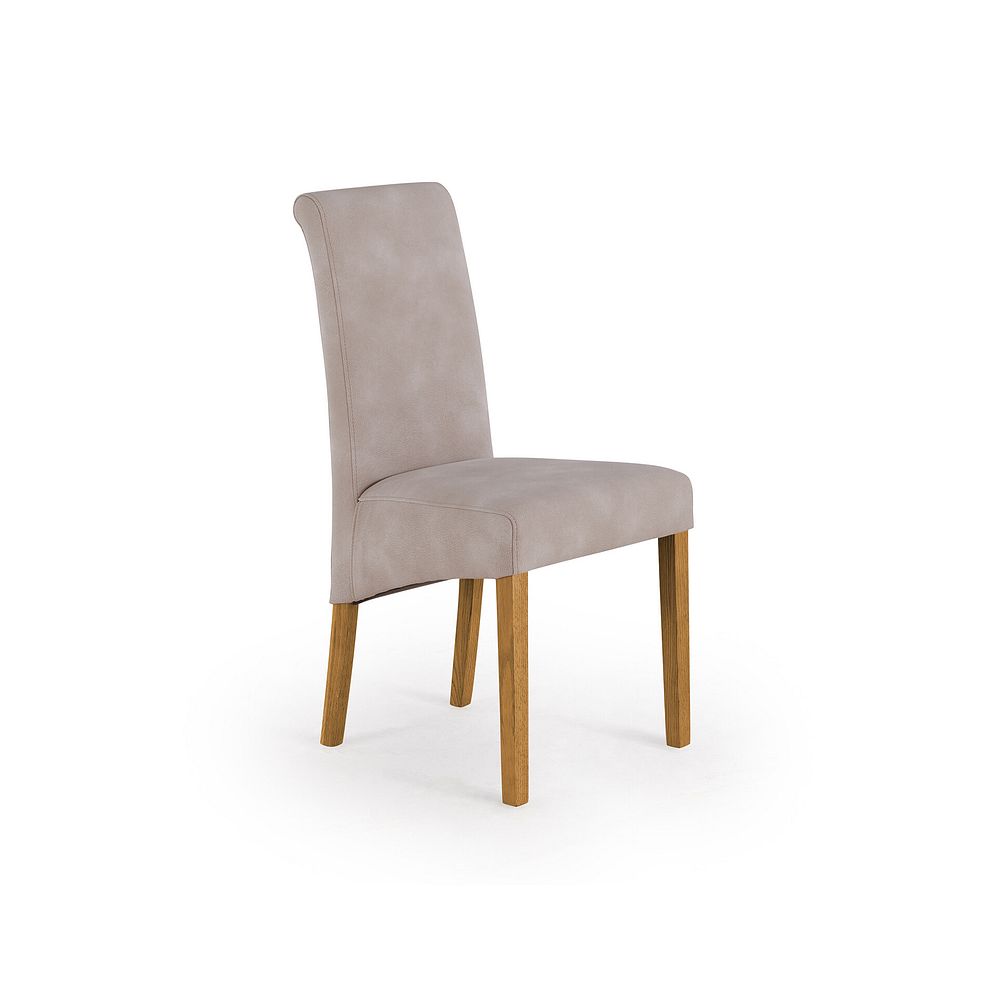 Oaklee Natural Oak Extendable Dining Table 160-210cm + 6 Scroll Back Chair in Dappled Beige Fabric with Solid Oak Legs 7