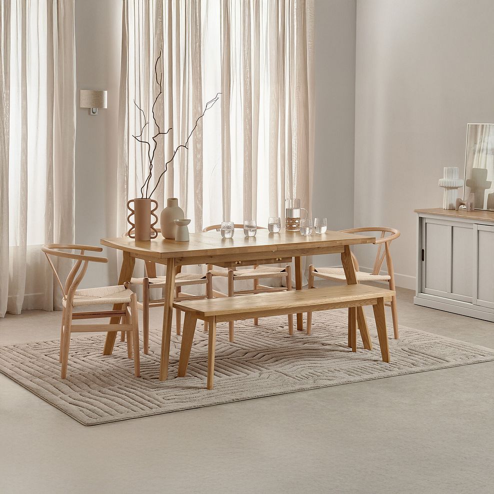 Oaklee Natural Oak Extendable Dining Table And 4 Lars Chairs with 1 Oaklee Bench 1