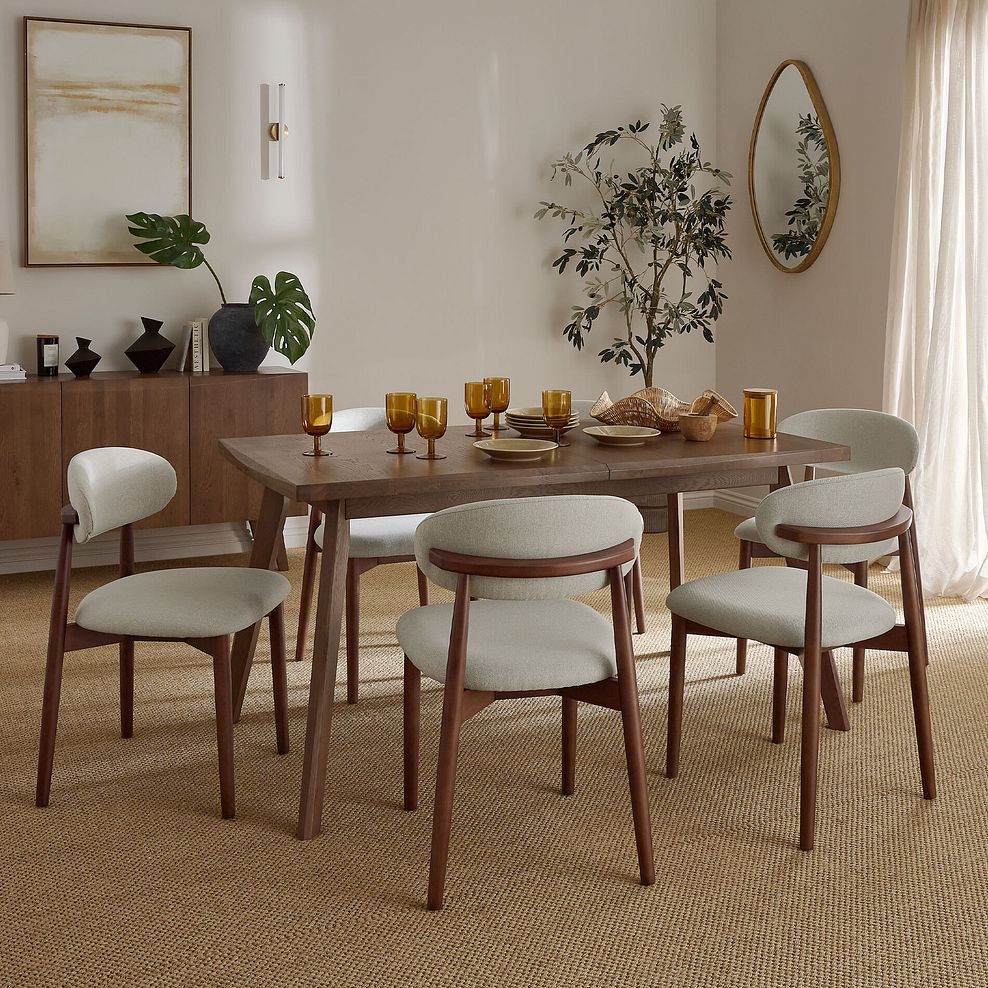 Oaklee Walnut Stained Solid Oak Extendable Dining Table 160-210cm + 6 Otis Chair Cool Grey with Walnut Stained Beech Legs  1