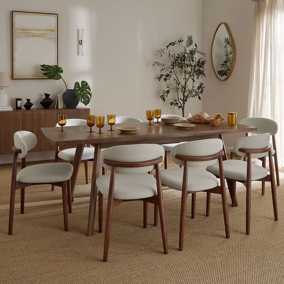 Oaklee Walnut Stained Solid Oak Extendable Dining Table 160-210cm + 8 Otis Chair Cool Grey with Walnut Stained Beech Legs  1