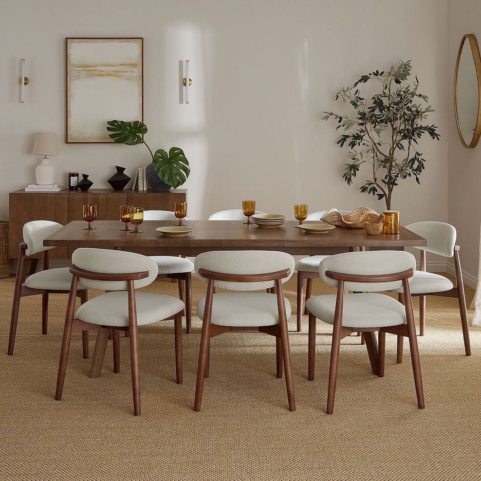 Oaklee Walnut Stained Solid Oak Extendable Dining Table 160-210cm + 8 Otis Chair Cool Grey with Walnut Stained Beech Legs  2