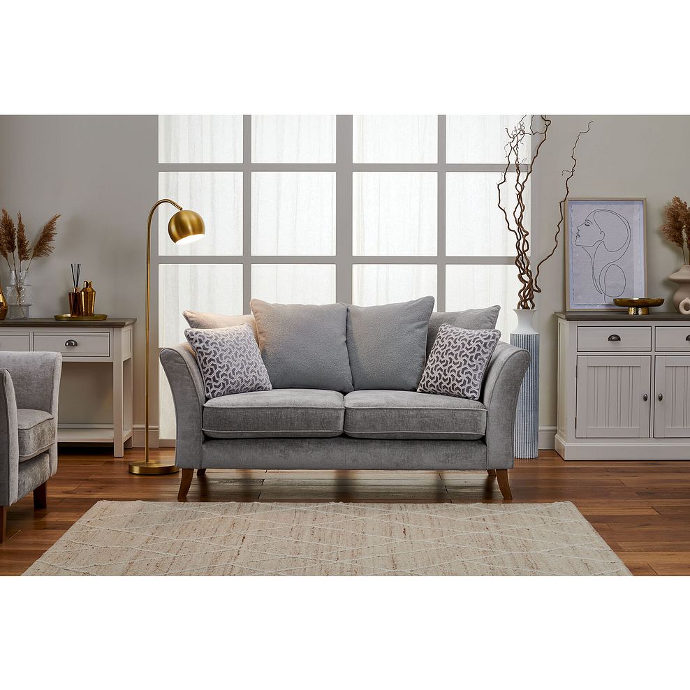 Odette 2 Seater Pillow Back Sofa in Adele Stone Fabric 1