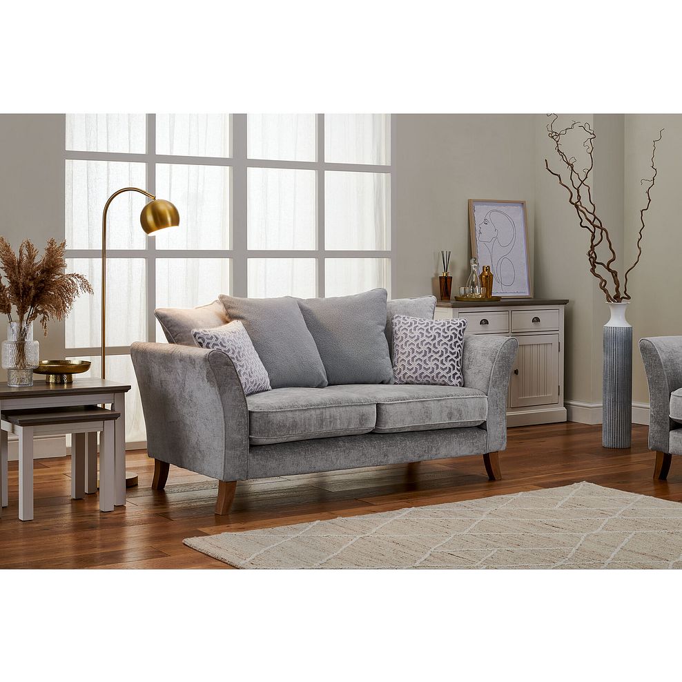 Odette 2 Seater Pillow Back Sofa in Adele Stone Fabric 2