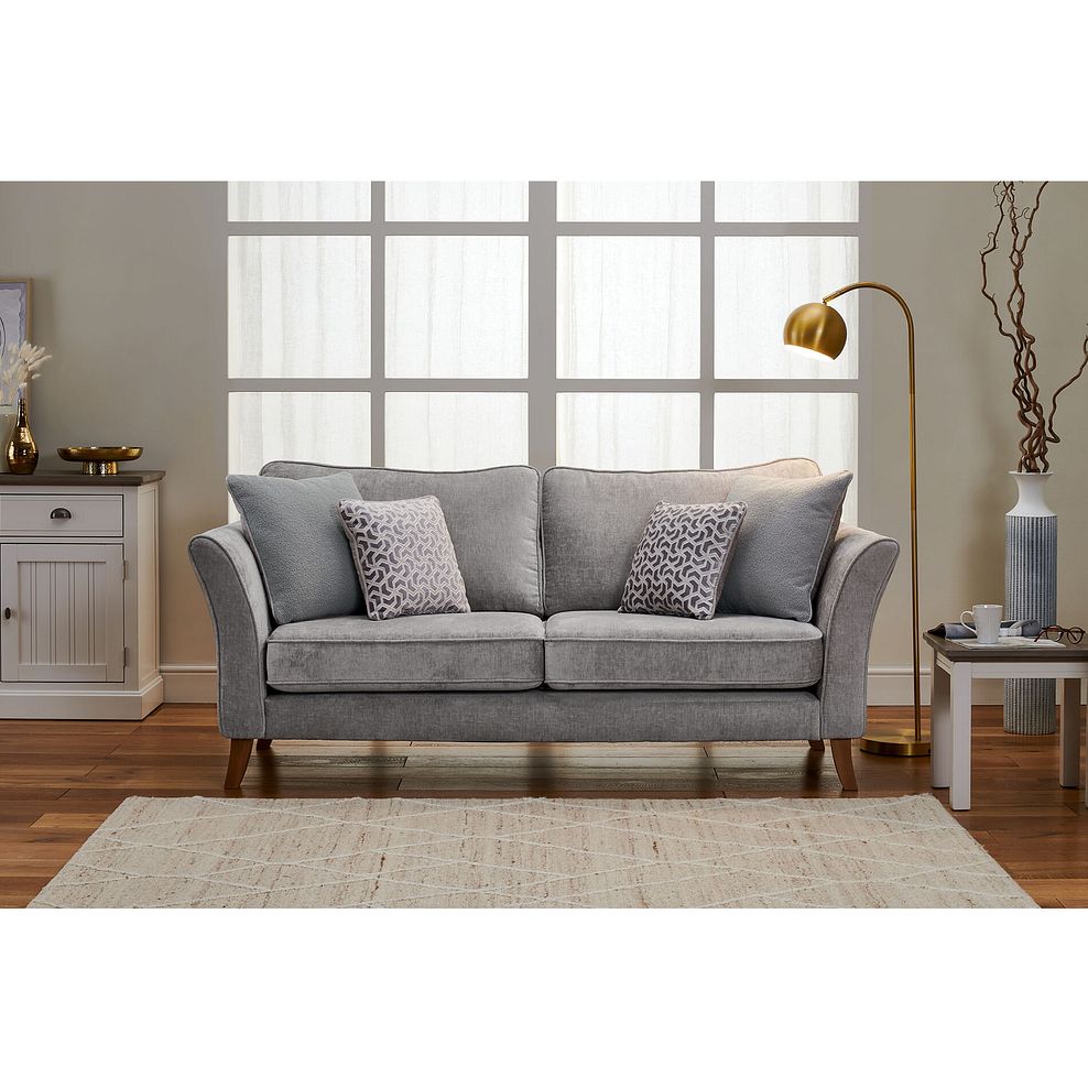 Odette 3 Seater High Back Sofa in Adele Stone Fabric Thumbnail 1
