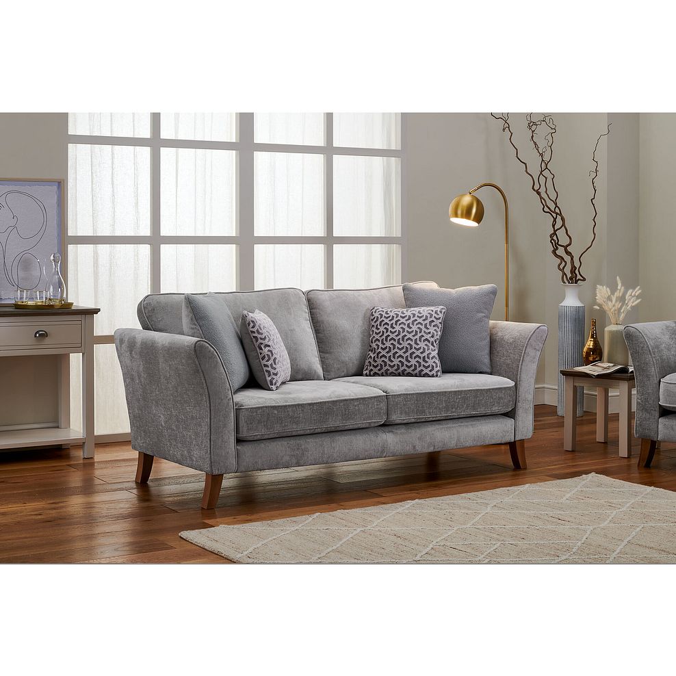 Odette 3 Seater High Back Sofa in Adele Stone Fabric Thumbnail 2