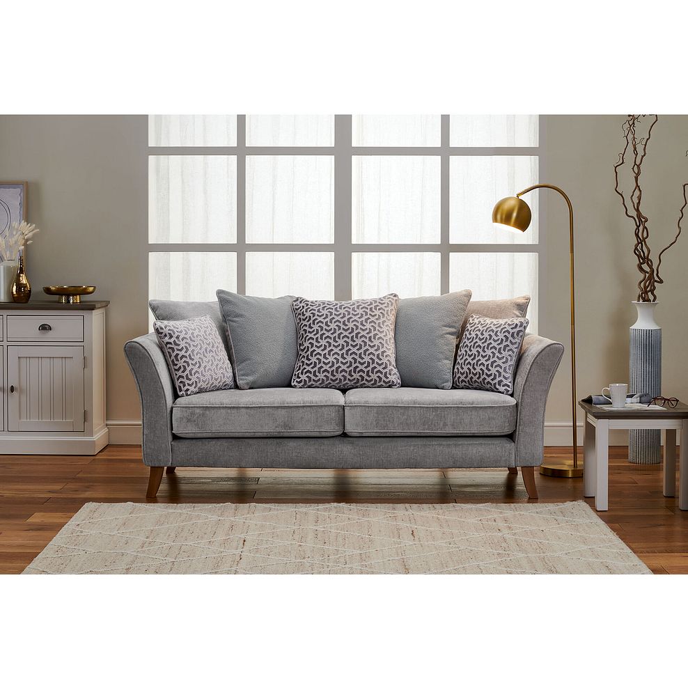 Odette 3 Seater Pillow Back Sofa in Adele Stone Fabric 1