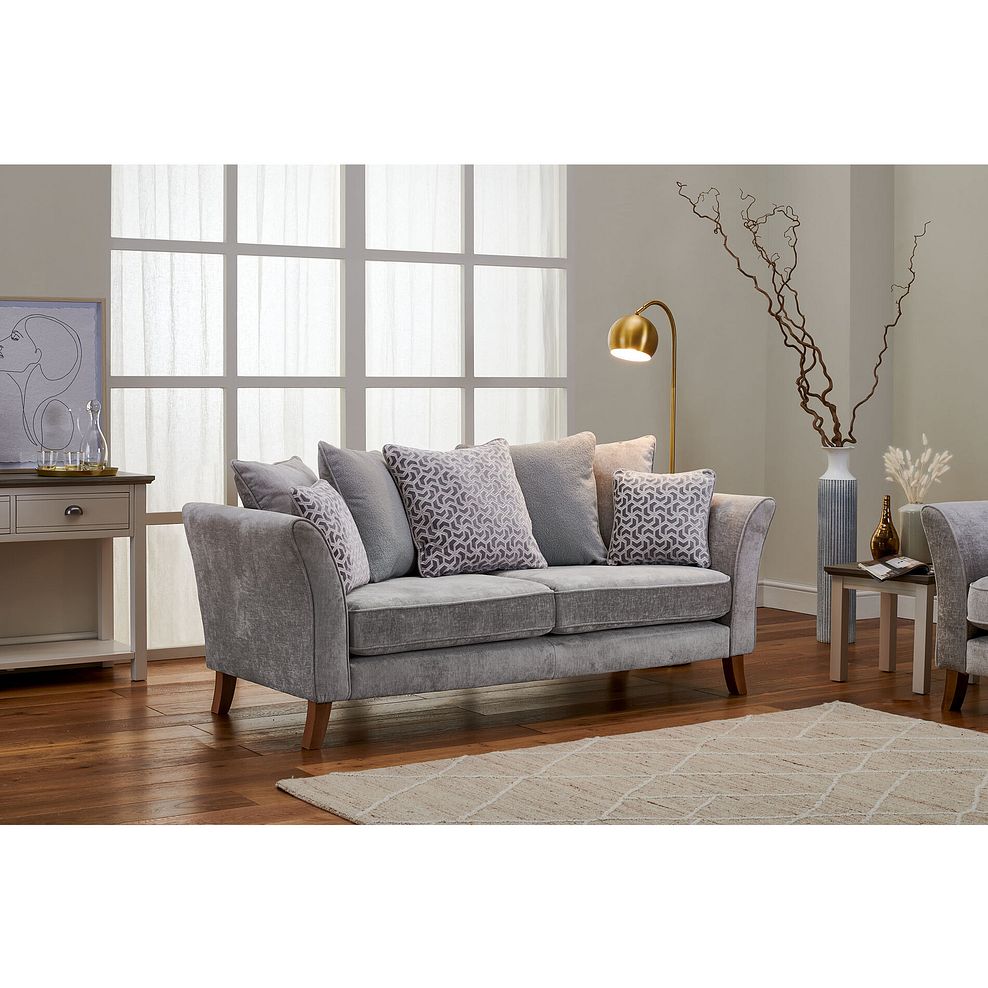 Odette 3 Seater Pillow Back Sofa in Adele Stone Fabric 2
