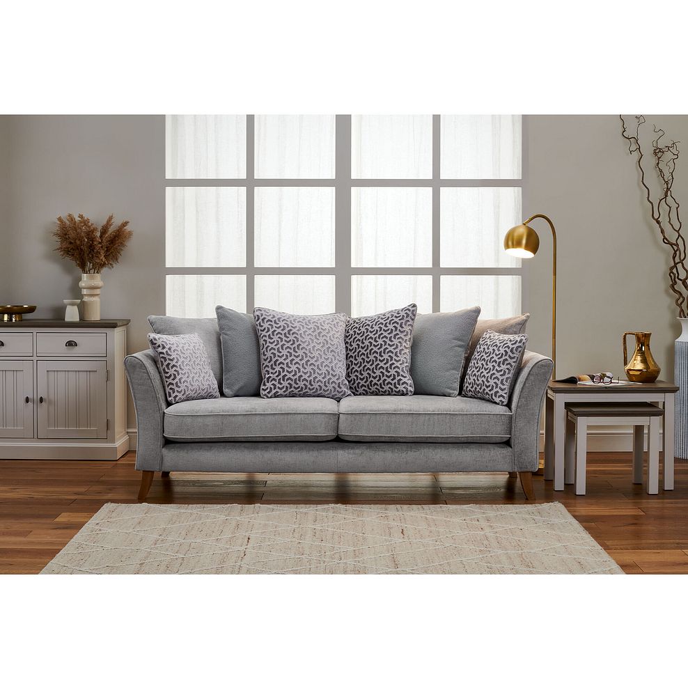 Odette 4 Seater Pillow Back Sofa in Adele Stone Fabric 1
