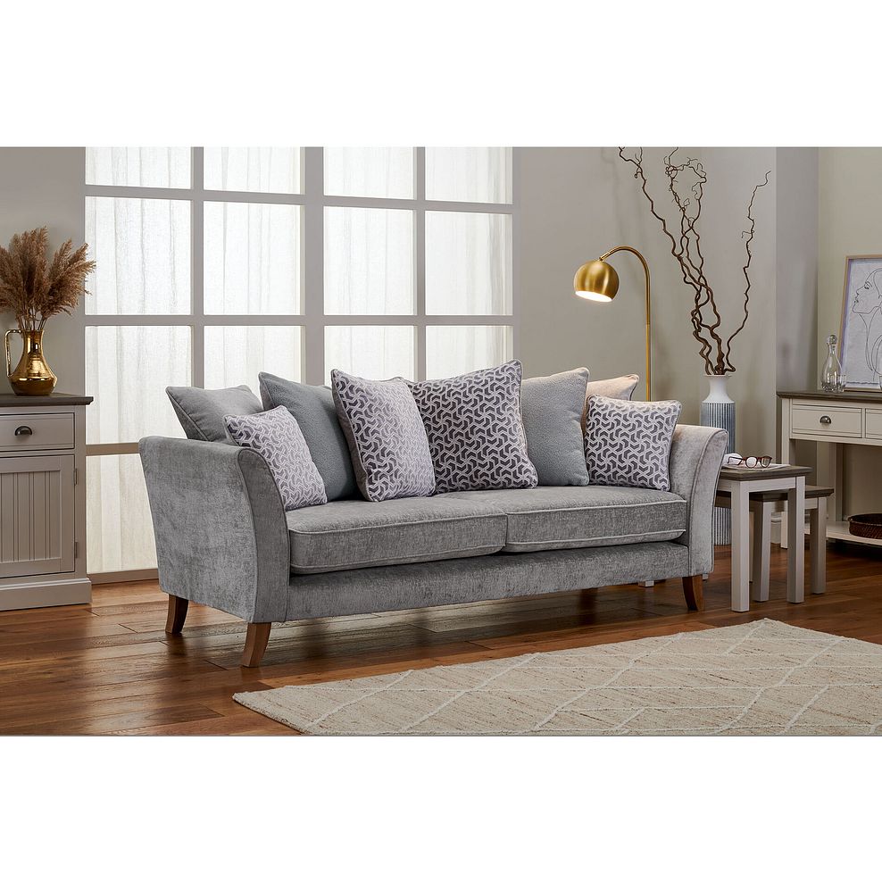 Odette 4 Seater Pillow Back Sofa in Adele Stone Fabric 2