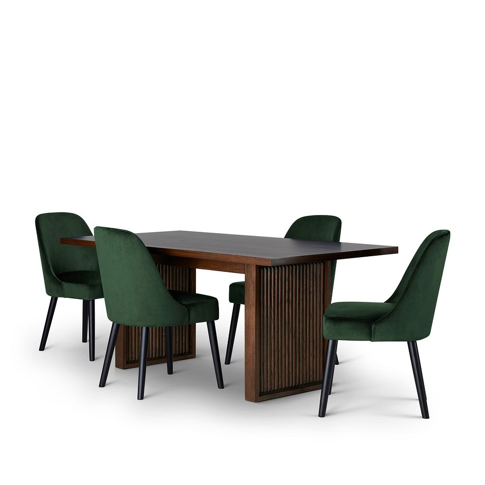 Oliver Dark Oak 5ft11 Dining Table + 4 Bette Chairs with Black Legs in Heritage Bottle Green Velvet 3