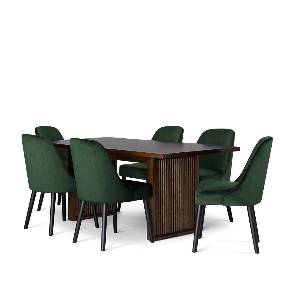 Oliver Dark Oak 5ft11 Dining Table + 6 Bette Chairs with Black Legs in Heritage Bottle Green Velvet 3