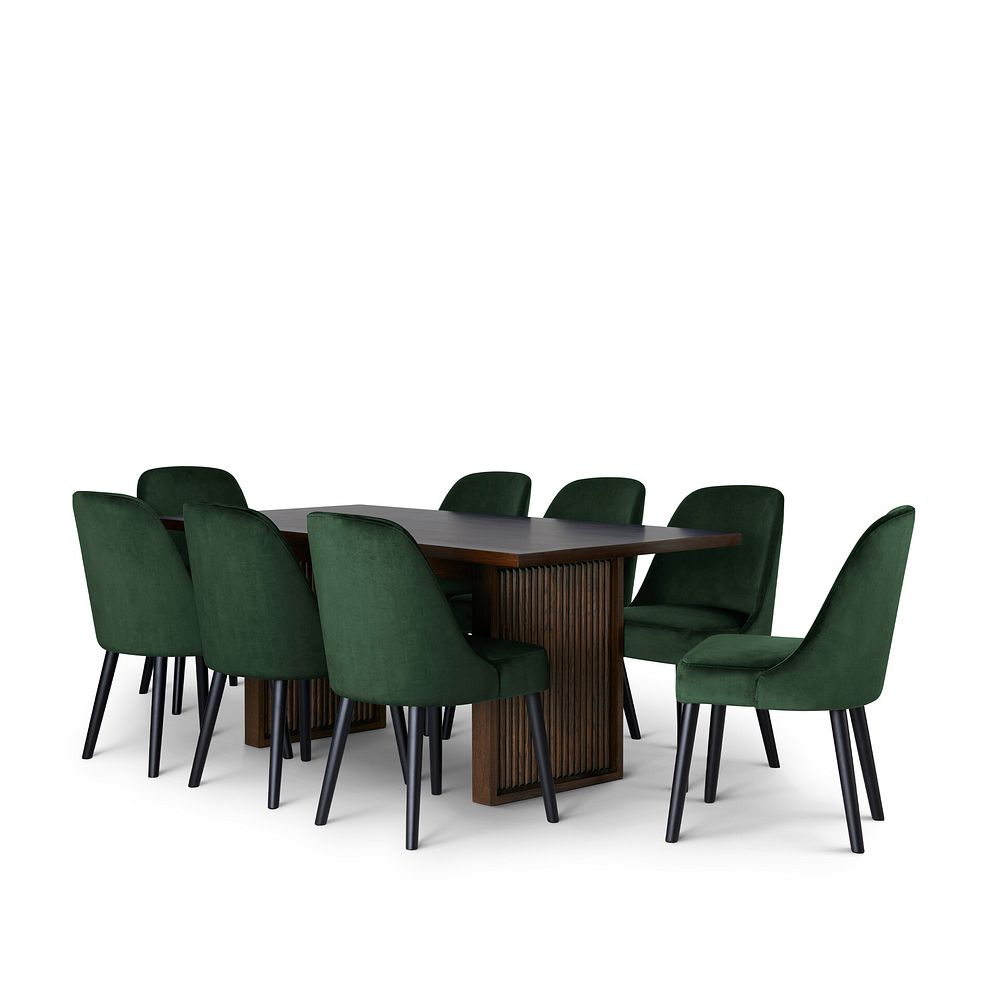 Oliver Dark Oak 5ft11 Dining Table + 8 Bette Chairs with Black Legs in Heritage Bottle Green Velvet 1