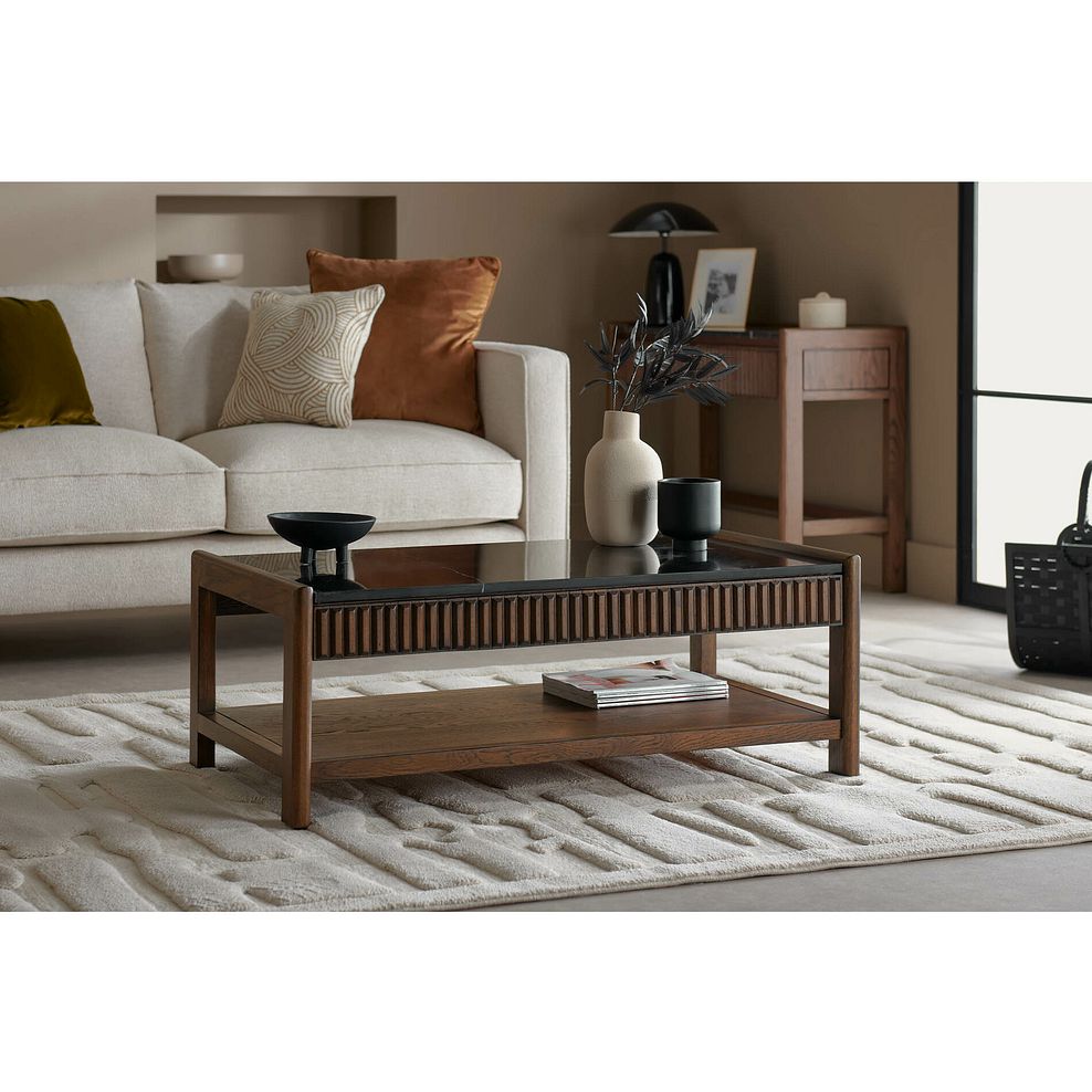 Oliver Dark Solid Oak and Black Marble Coffee Table 1