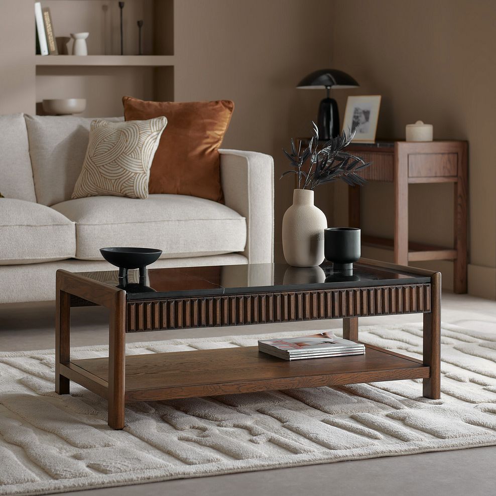 Oliver Dark Solid Oak and Black Marble Coffee Table 1