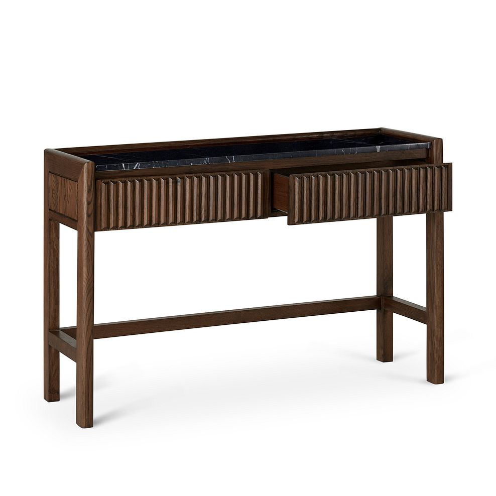 Oliver Dark Solid Oak and Black Marble Console Table 4