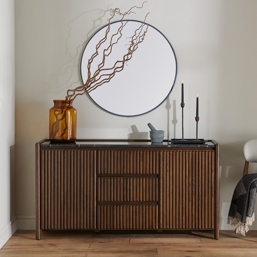 Oliver Dark Solid Oak and Black Marble Large Sideboard 1