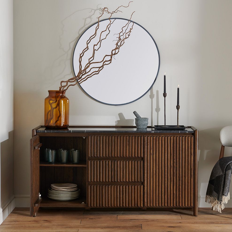 Oliver Dark Solid Oak and Black Marble Large Sideboard 2