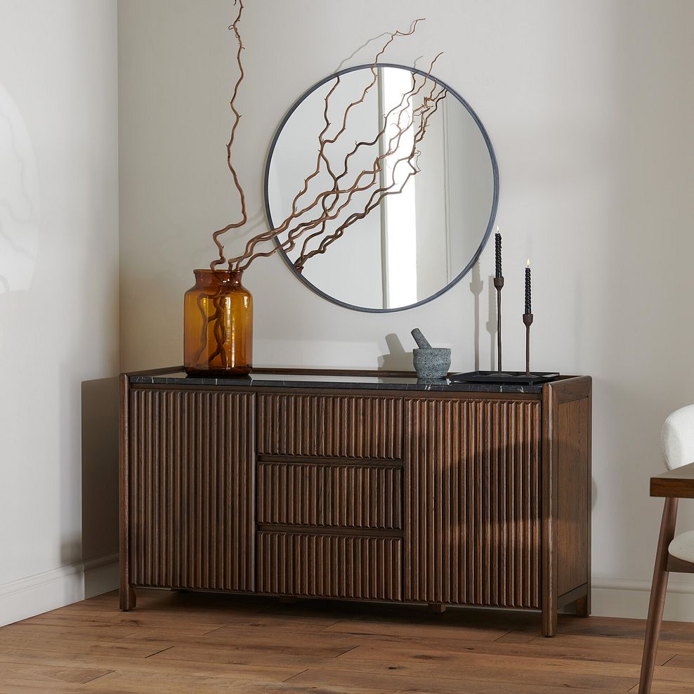 Oliver Dark Solid Oak and Black Marble Large Sideboard 3