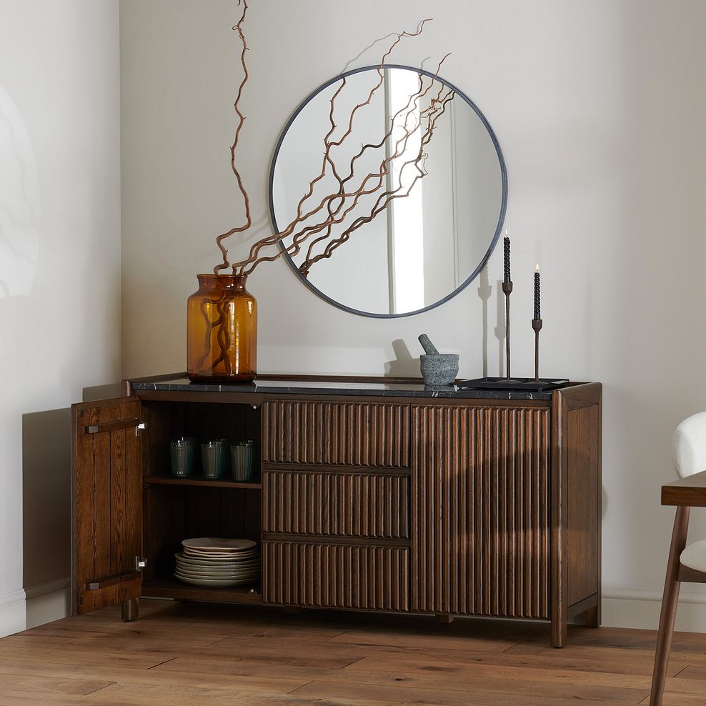 Oliver Dark Solid Oak and Black Marble Large Sideboard 4