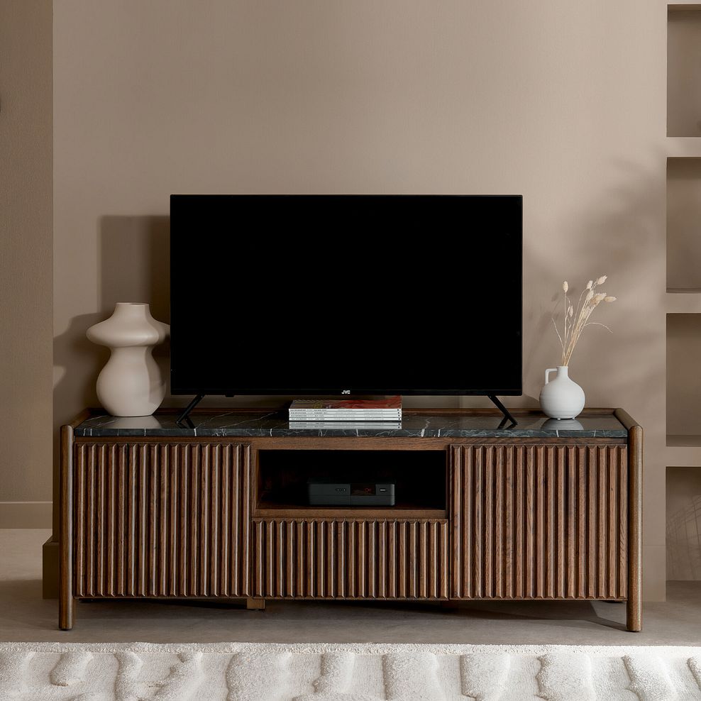 Oliver Dark Solid Oak and Black Marble Large TV Unit 1